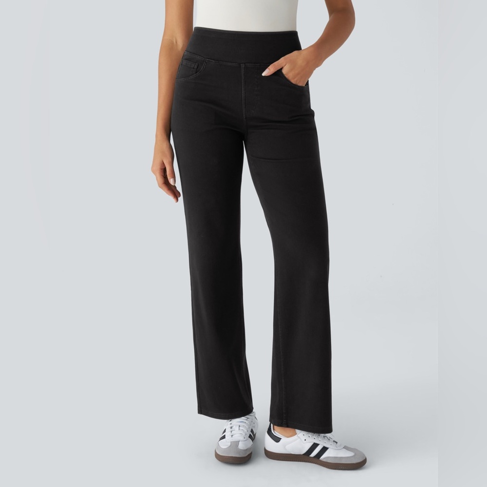 Halara Flex™ High Waisted Multiple Pockets Straight Leg Stretchy Knit Work Jeans